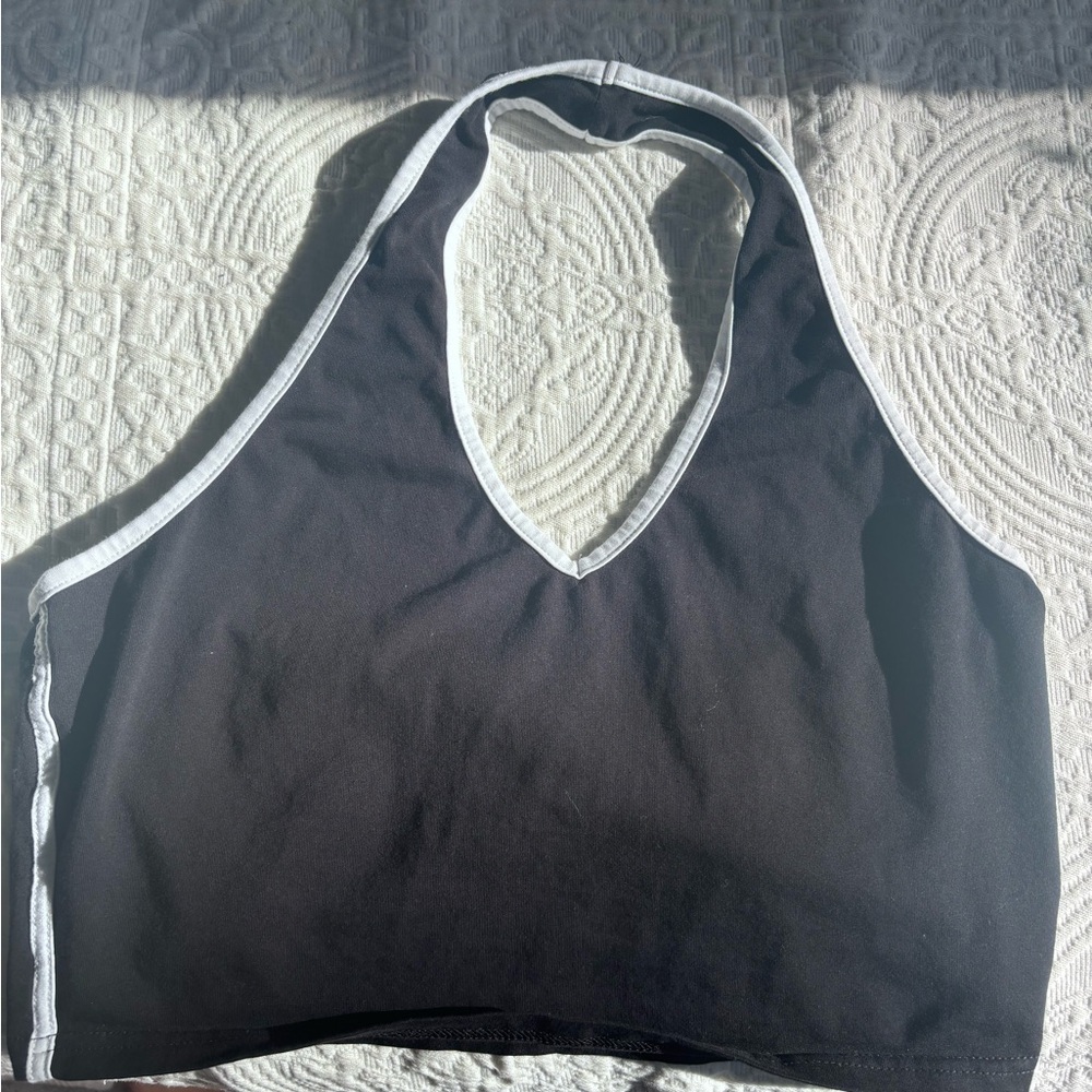 Black & white halter crop top